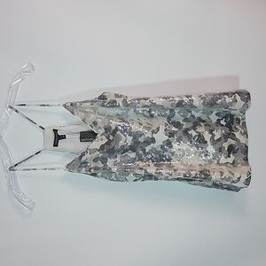 BANANA REPUBLIC | Gray & Cream Floral Print Sequin Tank Top